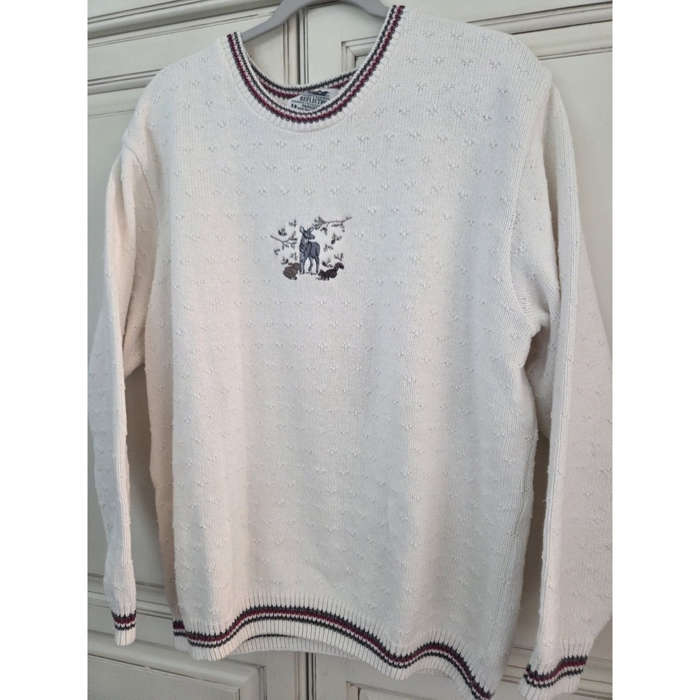 Vtg Northern Reflections Parkhurst Embroidered Sweater Forest Animals Womens Lg